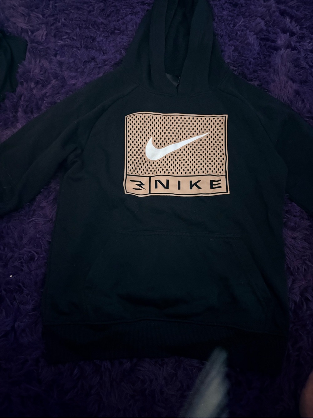 Nike Black Crewneck Hoodie with Tan Logo Panel
